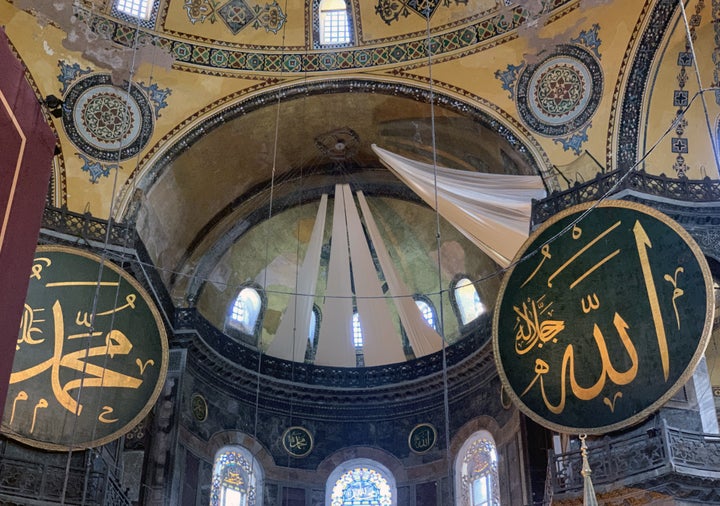 An interior view of the Hagia Sophia Mosque after being converted from a museum back into a mosque.