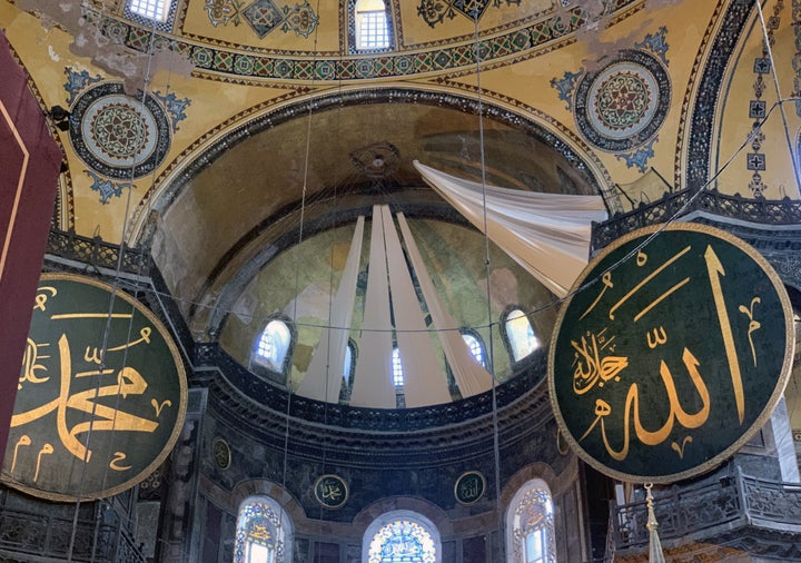 An interior view of the Hagia Sophia Mosque after being converted from a museum back into a mosque. 