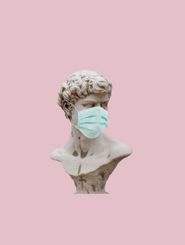 health mask on sculpture face