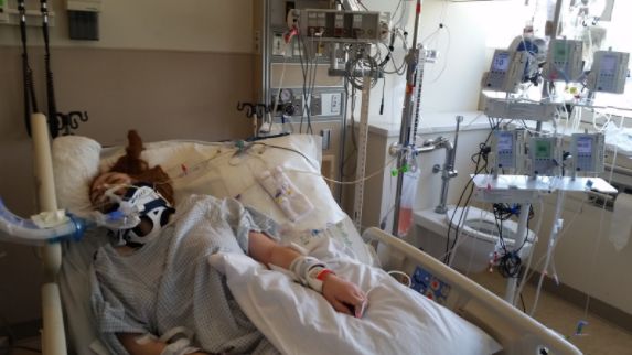The author in a coma at Santa Clara Valley Medical Center after her fall from a tree in August 2015.