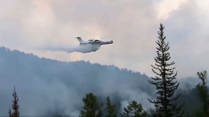 This image taken from video provided by Russian Emergency Ministry, shows a Russian Emergency Ministry multipurpose amphibiou