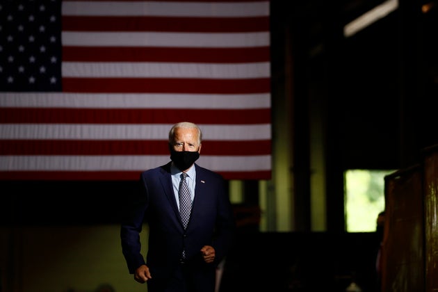 Democratic presidential candidate former Vice President Joe Biden arrives to speak at McGregor Industries...