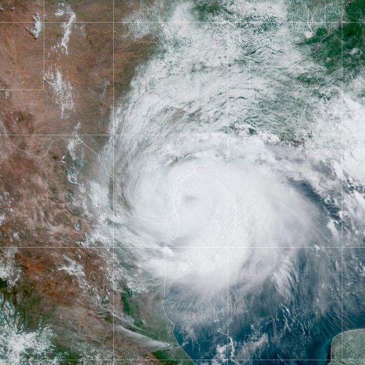 This Saturday, July 25, 2020 satellite image made available by the National Oceanic and Atmospheric Administration shows Hurricane Hanna approaching Texas at 10:20 CDT. (NOAA via AP)