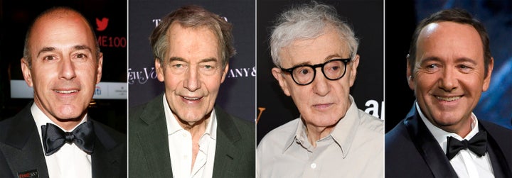 This combination photo shows, from left, morning news show anchors Matt Lauer and Charlie Rose, filmmaker Woody Allen and actor Kevin Spacey, who have all been accused of sexual abuse and harassment. Lauer and Rose were terminated and Allen was dropped by his U.S. distributor Amazon and Spacey has not worked on a big budget film since his last film "All the Money in the World," which his role was replaced last-minute by Christopher Plummer.