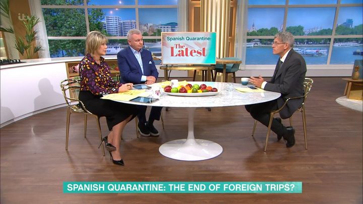 Ruth Langsford and Eamonn Holmes with This Morning travel expert Simon Calder 