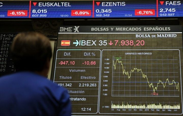 Imagen de la pantalla del IBEX en la Bolsa y mercados españoles, en Madrid.