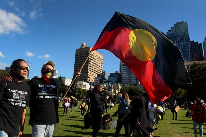 Activists gather in The Domain to rally against Aboriginal and Torres Strait Islander deaths in custody on July 05, 2020 in Sydney, Australia. 