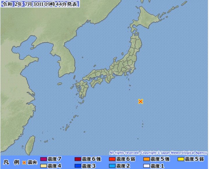 気象庁が発表した7月30日9時36分ごろの地震情報