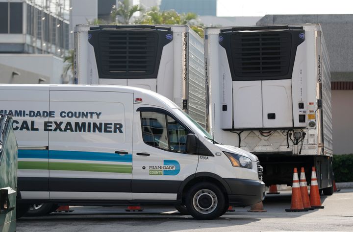 Two refrigerated trailers at the Miami-Dade Medical Examiner Department were leased "to ensure that we are prepared to help the community deal with whatever challenges this (coronavirus) pandemic may bring."