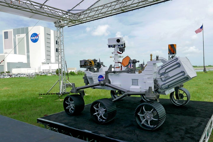 A replica of the Mars rover Perseverance is displayed at the Kennedy Space Center on Wednesday, July 29, in Cape Canaveral, F