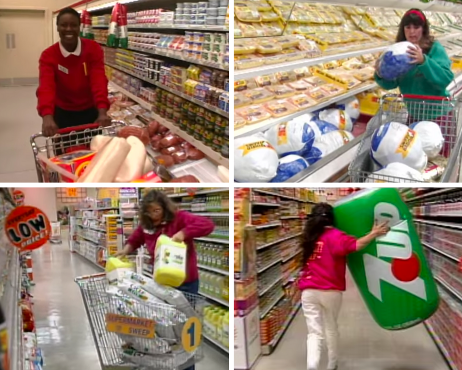 During the final round, contestants would run around the supermarket shoveling items into carts in hopes of accruing the high