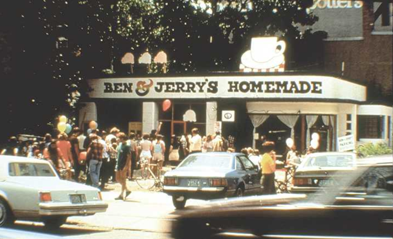 The ice cream company began in a former gas station in Burlington, Vermont.