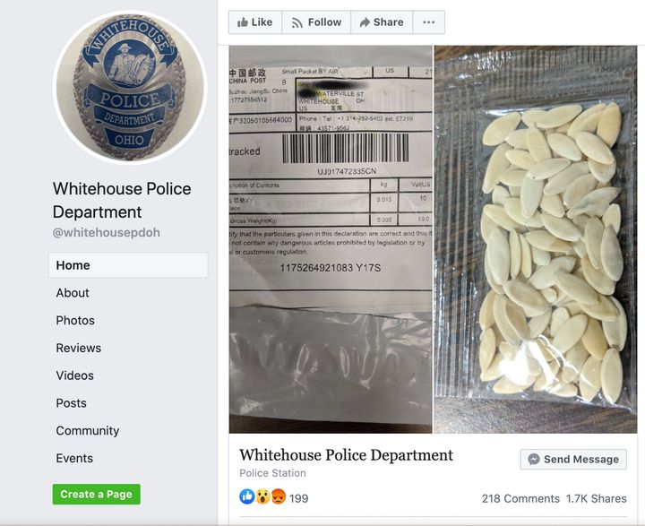 「謎の種子」の送り付け被害を注意喚起するホワイトハウス警察署の投稿