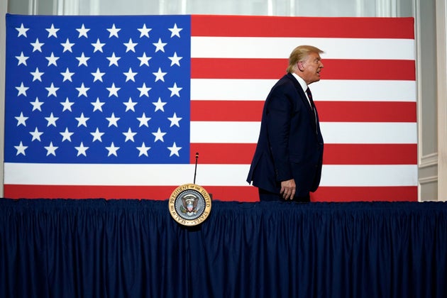 President Donald Trump leaves after participating in a roundtable on donating plasma at the American Red Cross national headquarters on Thursday, July 30, 2020, in Washington. (AP Photo/Evan Vucci)