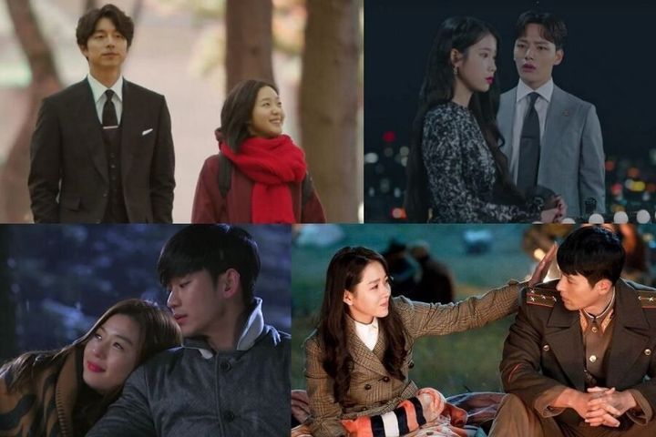 Screenshot from 'Goblin', 'Hotel Del Luna', 'Crash Landing on You' and 'My Love from the Star' (clockwise).