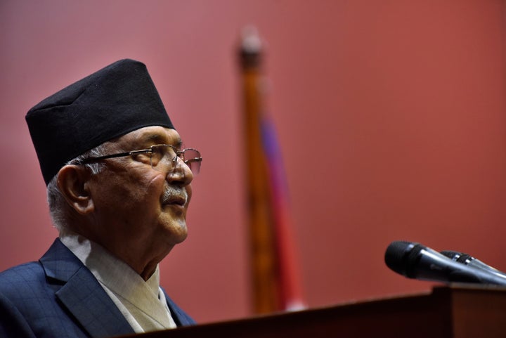 Prime Minister KP Sharma Oli speaks in the National Assembly on the Constitution amendment bill at Kathmandu, Nepal on June 18, 2020.