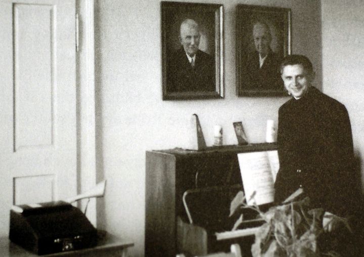 Benedict, then known as Joseph Ratzinger, in 1959, when he was a professor of dogmatic theology at Freising College.