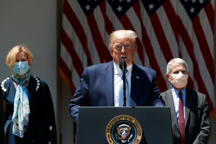 President Donald Trump speaks about the coronavirus in the Rose Garden of the White House, Friday, May 15, 2020, in Washingto