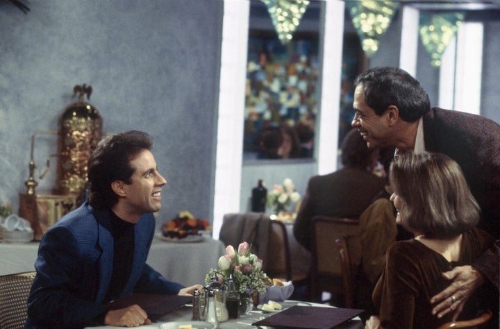 Reni Santoni, right, as Poppie, with Jerry Seinfeld and Suzanne Snyder on "Seinfeld."