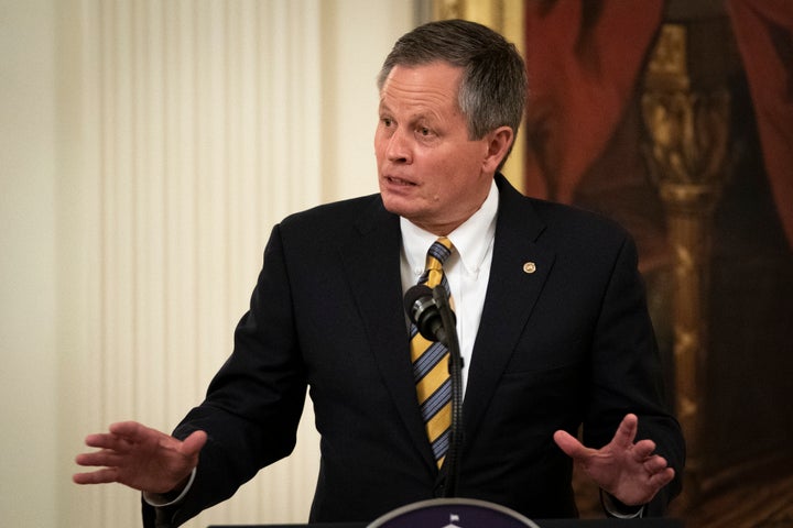 Sen. Steve Daines (R-Mont.) speaks during a signing ceremony for the Great American Outdoors Act.