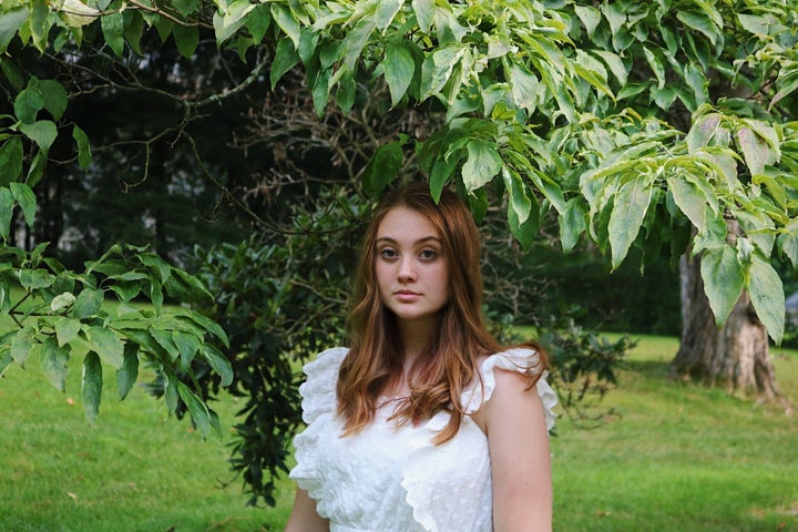 Delyth Phillips wears a dress she made herself. 