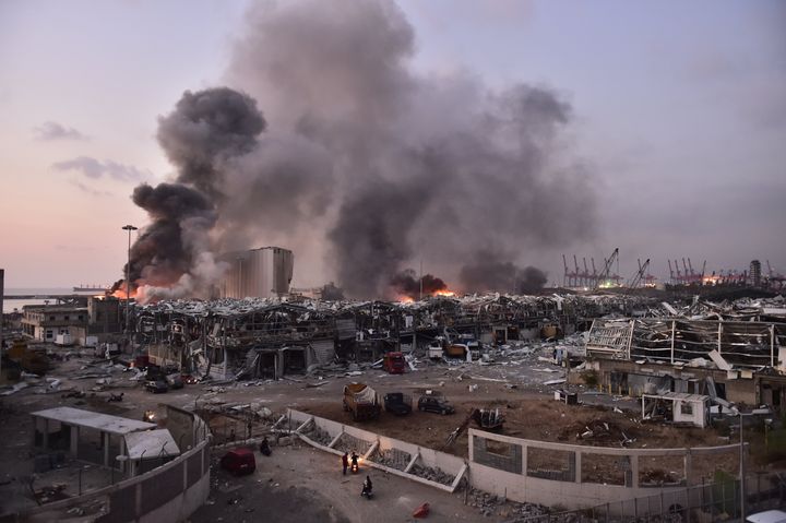 Smoke rises after a fire at a warehouse with explosives at the Port of Beirut led to massive blasts in Beirut, Lebanon.
