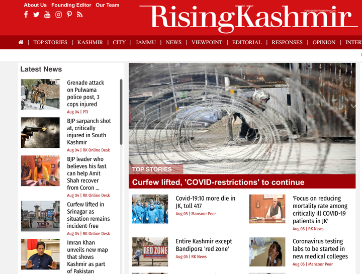 Rising Kashmir's homepage on Aug 5