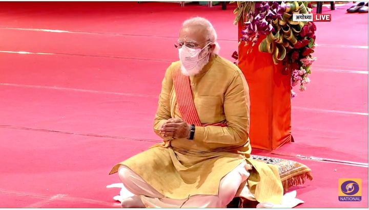 Prime Minister Narendra Modi praying at the inauguration of the Ram Temple in Ayodhya on 5 August, 2020.