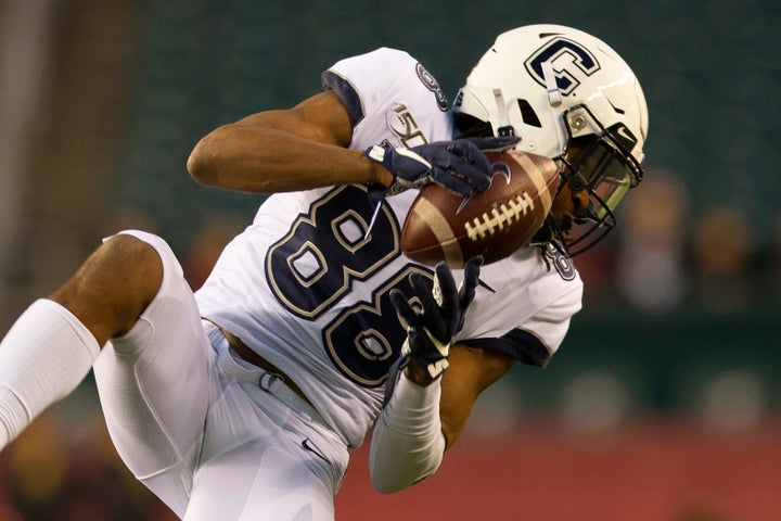 Receiver Matt Drayton catches a pass during the 2019 season. Players say they agree with the season cancellation.