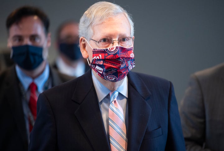 Senate Majority Leader Mitch McConnell (R-Ky.) leaves a news conference after the Senate Republican Policy luncheon in H