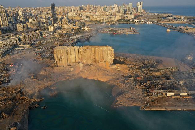 드론으로 촬영한 레바논 베이루트 폭발사고 현장. 2020년
