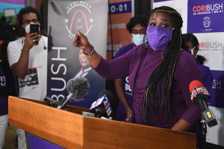 Bush gives a victory speech on Tuesday. Bush described her win as a milestone for the movement that emerged out of Michael Brown's death in Ferguson in 2014.