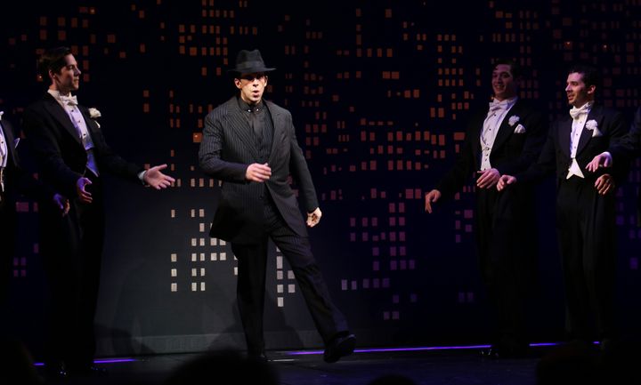 Nick Cordero during a "Bullets Over Broadway" curtain call in April 2014.