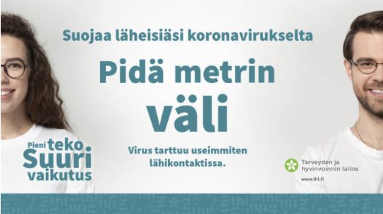 ソーシャルディスタンスを喚起するフィンランド国立保健福祉研究所のポスター