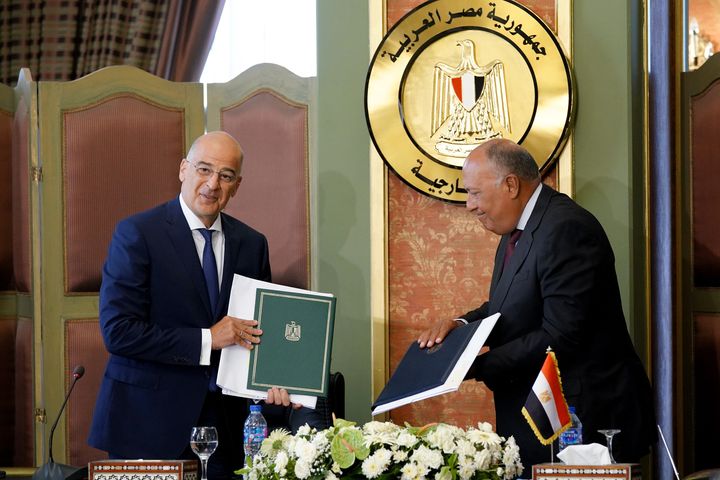 Υπογραφή συμφωνίας Αοζ μεταξύ Ελλάδας και Αιγύπτου - κοινές δηλώσεις Υπεξ Ελλάδας και Αιγύπτου. Πέμπτη 6 Αυγούστου 2020