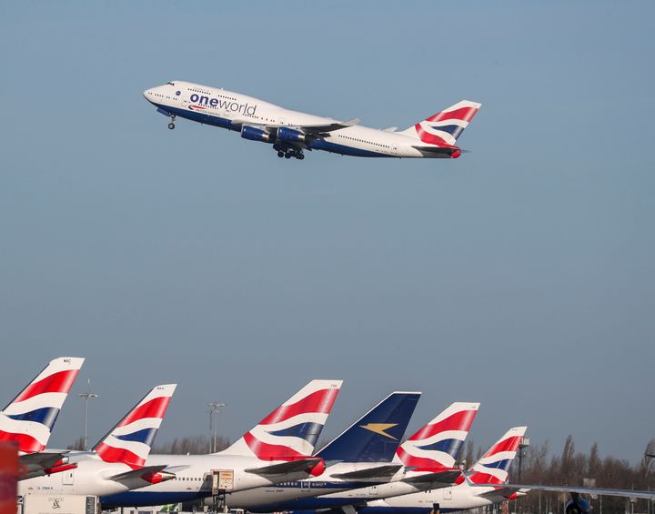 British Airways plane taking off at Heathrow Airport.
