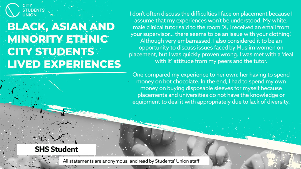 Experiences of BAME students at City, University of London were shared by the students' union