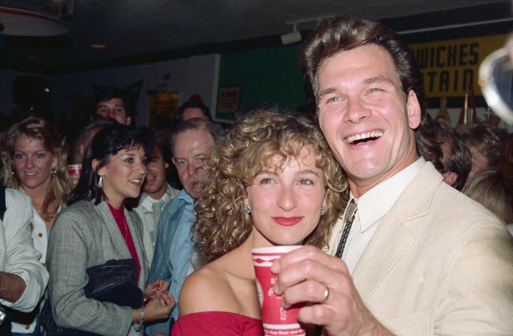 Jennifer Grey (right) and Patrick Swayze at the premiere of "Dirty Dancing" in 1987. 