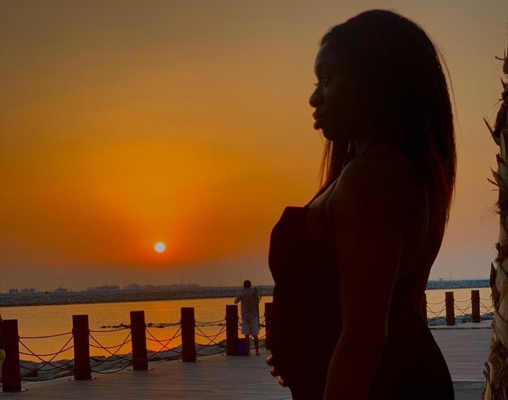 Tobi Oredein during her pregnancy.