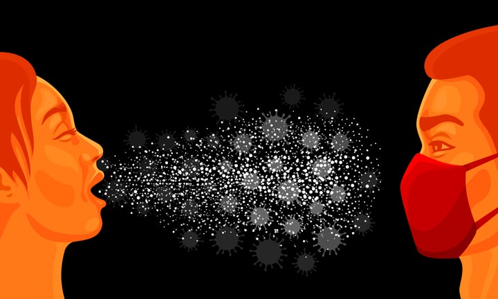 Woman sneezing and spreading coronavirus. Sneezing effect.