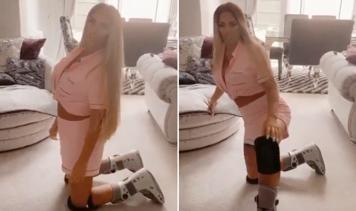 Katie Price shows off her new knee pads