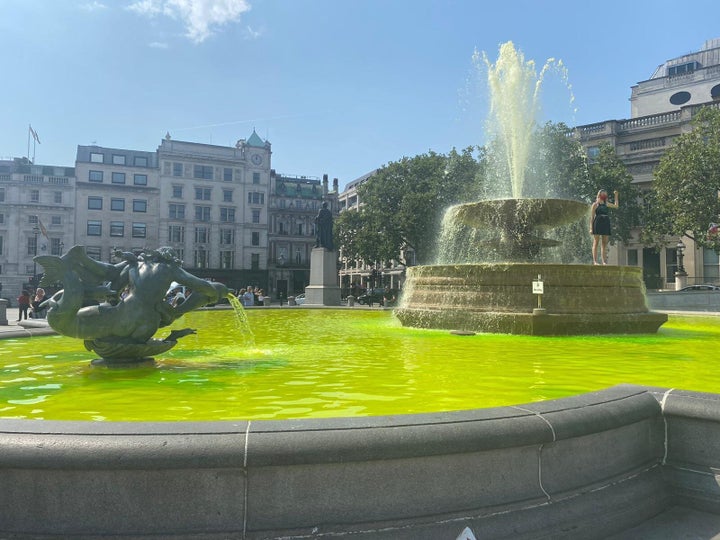 Extinction Rebellion protesters in Trafalgar Square. 