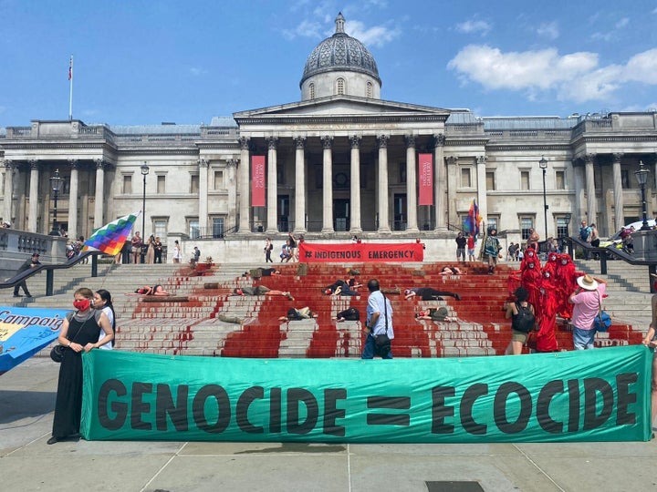 Extinction Rebellion protesters in Trafalgar Square. 