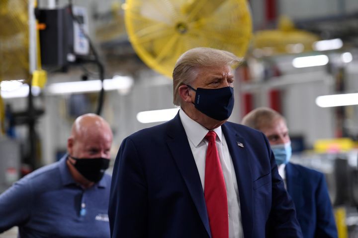 President Donald tours the Whirlpool Corporation in Clyde, Ohio, Thursday, Aug. 6, 2020. (AP Photo/Susan Walsh)
