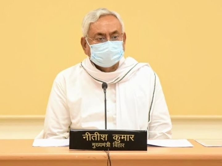 Bihar Chief Minister Nitish Kumar attends the inauguration of the Gandhi Setu Bridge over the river Ganga via video link at 1, Anne Marg, on July 31, 2020 in Patna, India.