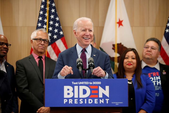 Presumptive Democratic presidential candidate and former Vice President Joe Biden speaks during a campaign stop in Los Angeles on March 4.