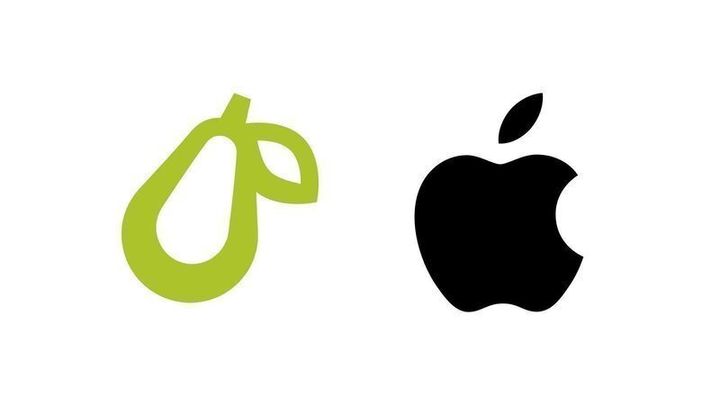 洋梨をモチーフにした「Prepear」のロゴ（左）、アップルのロゴ（右）