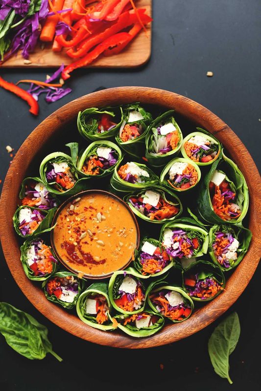 Collard Green Spring Rolls + Sunflower Butter Dipping Sauce from Minimalist Baker