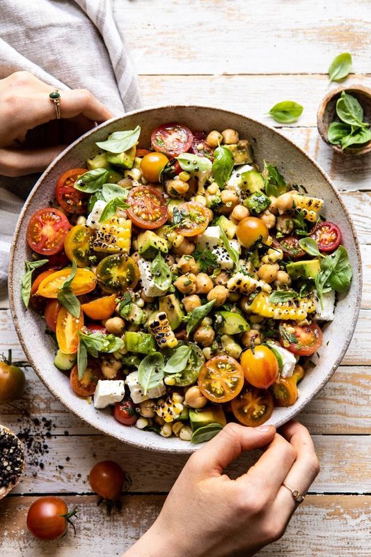 Corn, Tomato and Avocado Chickpea Salad from Half Baked Harvest