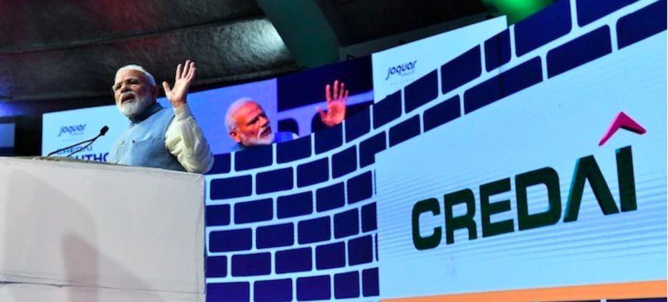 Screenshot of Prime Minister Narendra Modi addressing the CREDAI YouthCon-2019 at the New Delhi's Talkatora Stadium in February 2019.